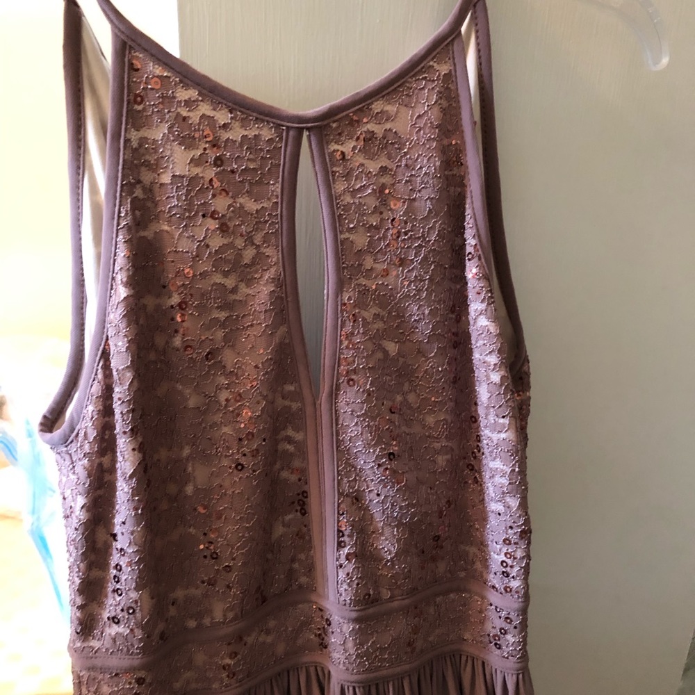 Taupe formal dress with sequin and lace